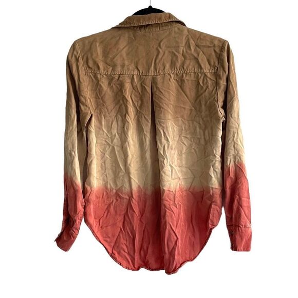 CLOTH & STONE Ombré Tencel Button Front Blouse Tan Rust XS - Picture 2 of 4